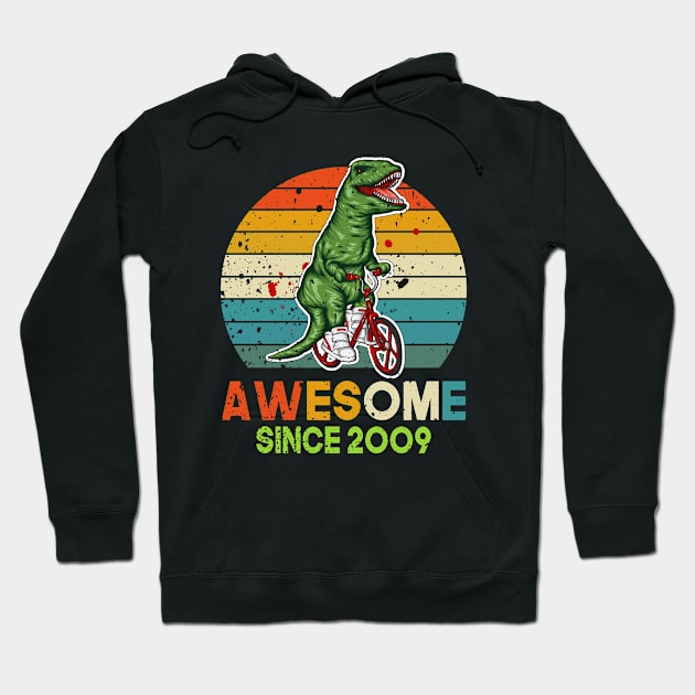 Awesome Since 2009 Gift, 14th birthday gift, 14 Years Old Dinosaur Gift, Dino Boy 14th birthday Party Hoodie by UranusArts